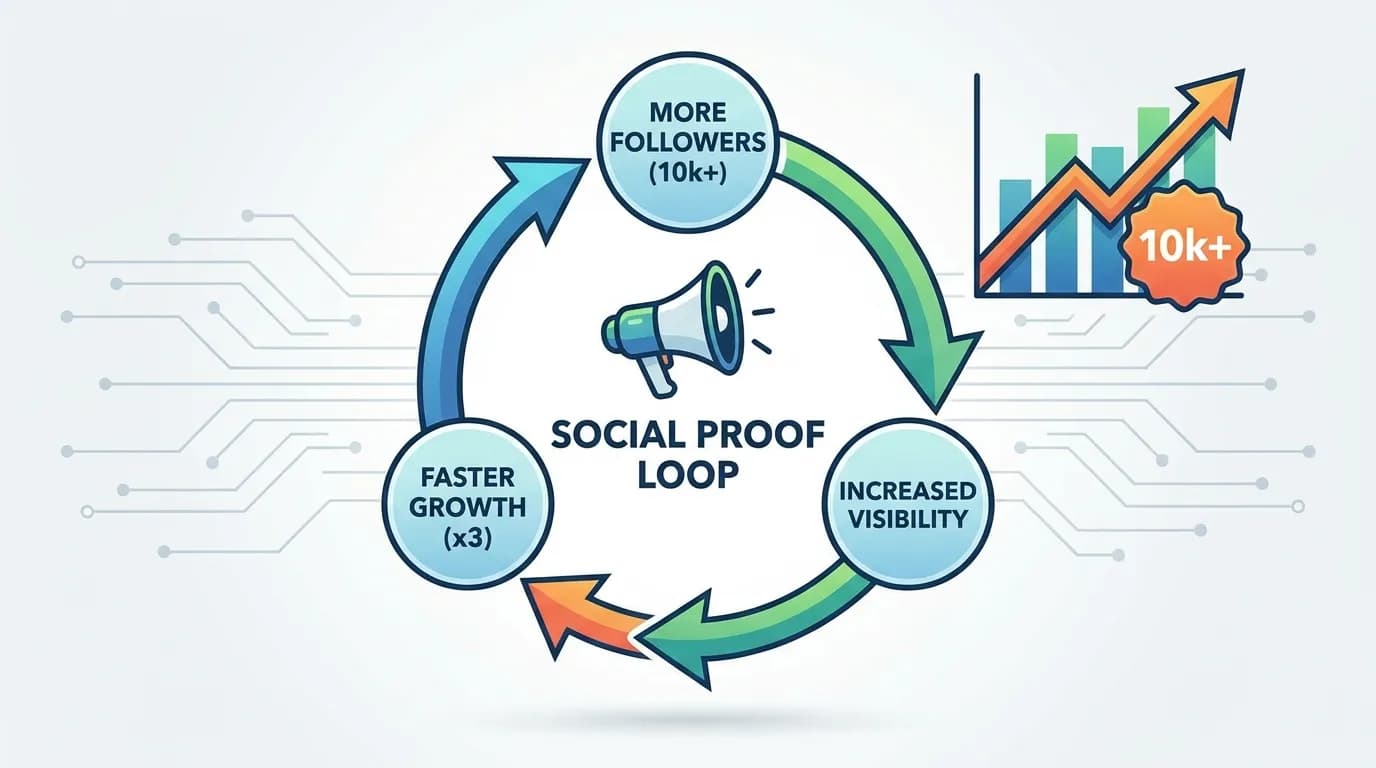 The Social Proof Loop: Why Accounts with 10k+ Followers Grow 3x Faster — TapFollowers blog cover image